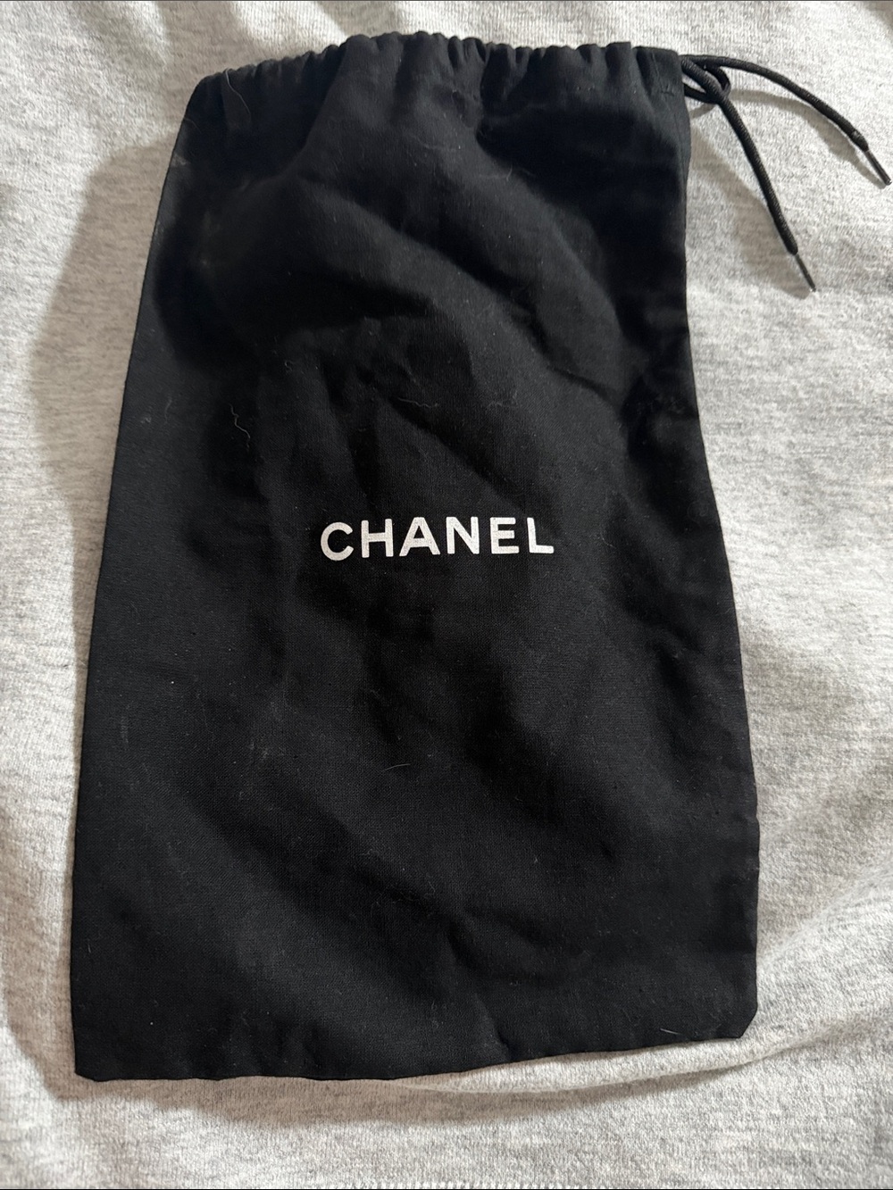 CHANEL Black and White Logo Drawstring Pouch